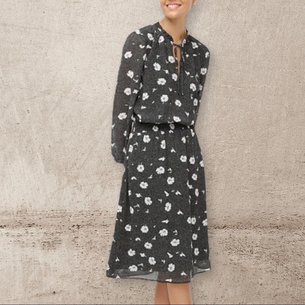 J.Crew factory black and white floral long sleeve dress size small